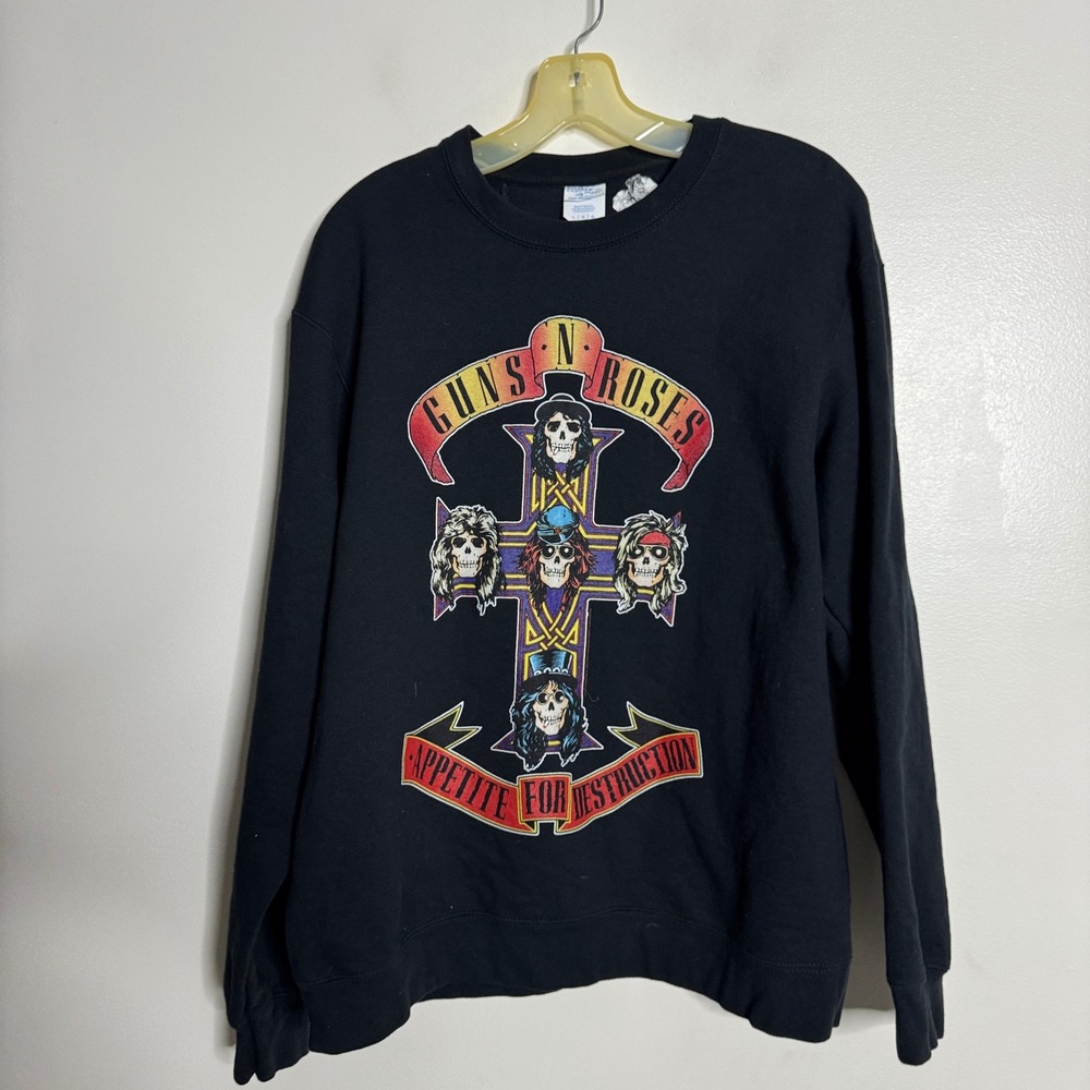 Vtg Guns N Roses Appetite For Destruction‎ Cross Skull Graphic Black Sweatshirt